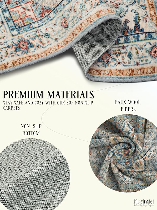 2x3 Area Rug - Non-Slip Machine Washable Low-Pile Carpet for Entryway, Living Room, Bedroom | Vintage Door Mat, Soft Bohemian Floor Decor & Kitchen Bedside Rug