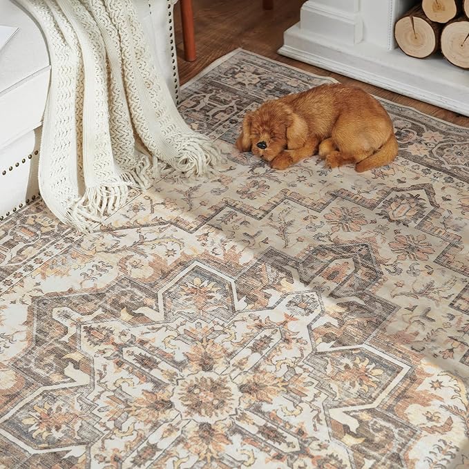 jinchan Runner Rug 2x5 Vintage Hallway Runner Rug Boho Washable Rug Floral Kitchen Runner Rug Retro Accent Non Slip Tribal Distressed Soft Rug for Bedroom Bathroom Laundry Room Doorway Taupe