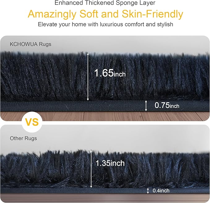Thick Area Rug Black Fluffy Shag 6x9 for Bedroom, Ultra Soft Plush Shaggy Fuzzy Washable Carpet, Modern Thickened Non-Slip Cozy Furry Rug for Living Room Kids Baby Nursery, and Dorm