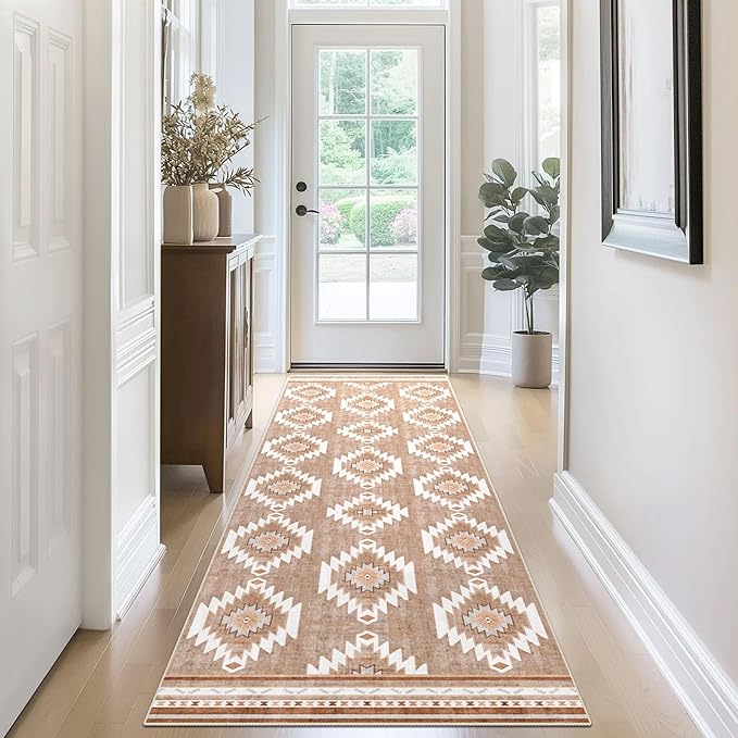 vivorug Washable Rug, Ultra Soft Runner Rug 2x7, Non Slip Floor Carpet, Runners for Hallway Living Room Indoor, Moroccan Western (Camel, 2'x7')