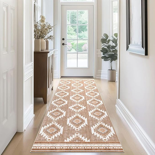 vivorug Washable Rug, Ultra Soft Runner Rug 2x7, Non Slip Floor Carpet, Runners for Hallway Living Room Indoor, Moroccan Western (Camel, 2'x7')