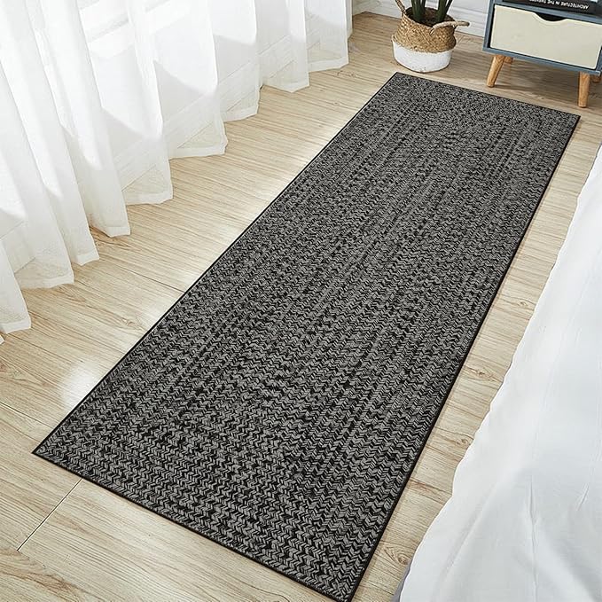 Printed Washable Rugs Runner Rug 2x8 Rug for Living Room Bathroom Rugs Modern Imitation Braided Bedroom Rug Non Slip Bordered Area Rug Kitchen Rugs Stain Resistant Carpet 2'x8' Grey/Brown