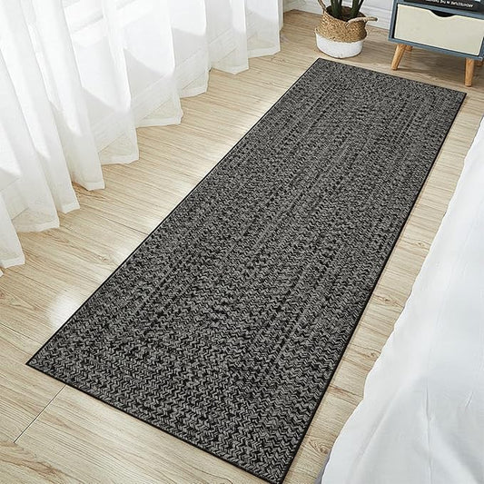 Printed Washable Rugs Runner Rug 2x8 Rug for Living Room Bathroom Rugs Modern Imitation Braided Bedroom Rug Non Slip Bordered Area Rug Kitchen Rugs Stain Resistant Carpet 2'x8' Grey/Brown