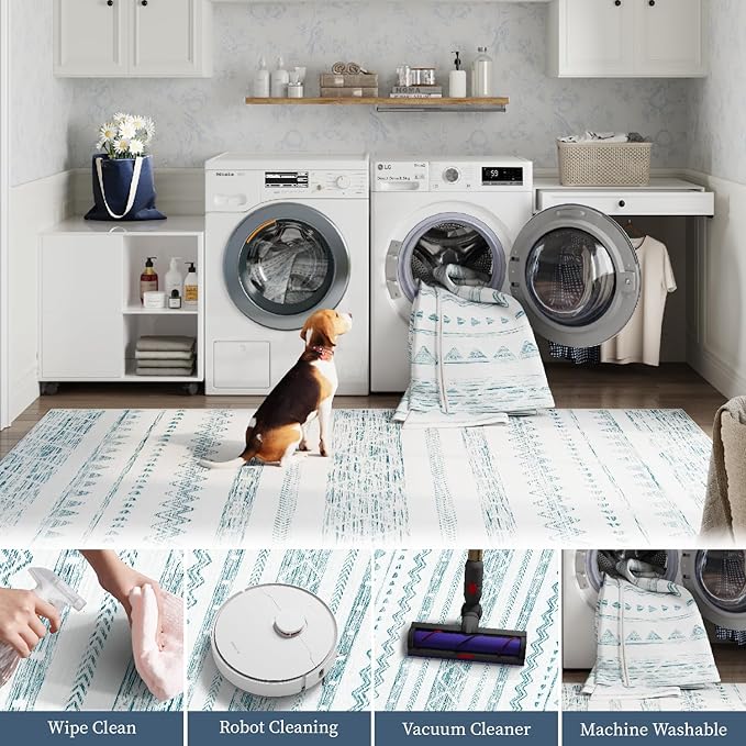 jinchan Area Rug 2x3 Moroccan Entryway Ultra-Thin Door Mat Washable Boho Geometric Rug Non-Slip Carpet for Bathroom Bedroom Laundry Room Blue