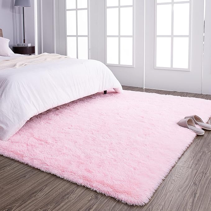 TWINNIS Super Soft Shaggy Rugs Fluffy Carpets, 4x5.9 Feet, Indoor Modern Plush Area Rugs for Living Room Bedroom Kids Room Nursery Home Decor, Upgrade Anti-Skid Rectangular Fuzzy Rug, Pink