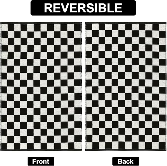 Seavish Checkered Rug 2x6 Ft Black and White Hallway Runner Rug Washable Indoor Outdoor Entryway Runner Rug Checkerboard Rug Reversible Area Rugs for Bedroom Bathroom Laundry Room Kitchen