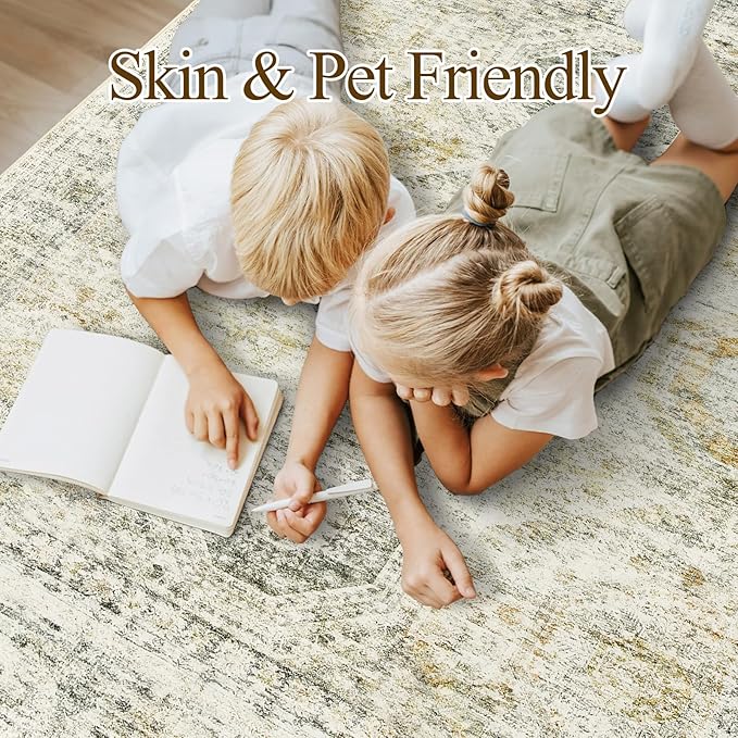 Washable Area Rug 8x10, Large Soft Rugs for Living Room Vintage 8x10 Area Rugs for Bedroom Dining Room Non-Slip Stain Resistant Under Table Grey Rug