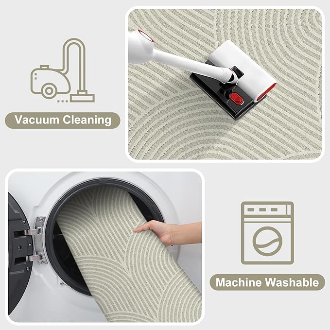 Tiffasea Washable Runners for Hallways 2.6'x8', Beige Kitchen Runner Cotton Woven Entry Mat Long Bathroom Rug Reversible Carpet Runner Modern Floor Rug for Entryway Indoor Mudroom Outdoor