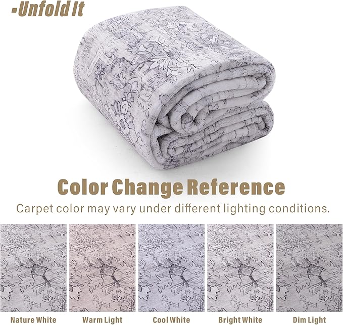 Carvapet Grey Rugs for Living Room, Vintage Low Pile Large Carpet with Rubber Backing, Foldable, Non Slip Machine Washable (9 x 6 Feet Rectangular, Grey Area Rug)