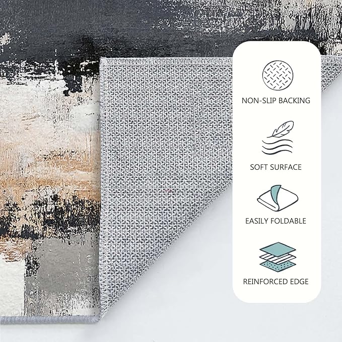 3x5 Area Rug Machine Washable Entryway Rugs Modern Abstract Black White Grey Rug Non-Slip Low Pile Door Mat Entrance Small Carpet for Home Kitchen Bathroom Bedroom