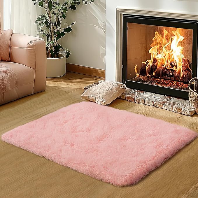 Zentavio Bedside Rugs Small 2x3 Shag Entry Entrance Rugs Soft Girls Bedroom Carpet Area Rugs for Dorm College Essentials Non-Slip Living Room Throw Rug Home Decor Aesthetic Nursery Pink