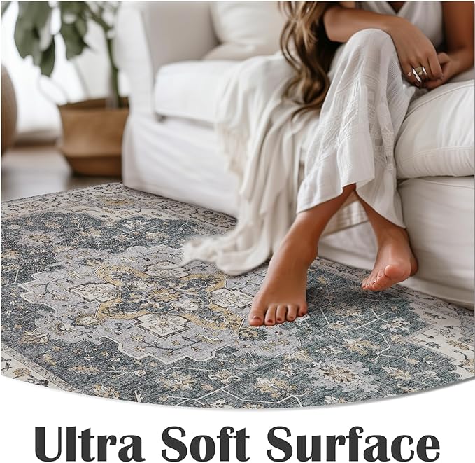 jinchan Runner Rug 3x8 Vintage Hallway Runner Boho Washable Rug Floral Medallion Retro Non Slip Classic Thin Soft Carpet for Kitchen Bedroom Bathroom Laundry Room Doorway Grey