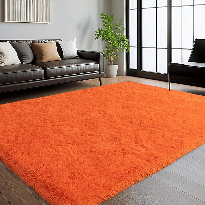 5x7 Shaggy Rugs for Living Room, Orange Fluffy Area Rug for Bedroom, Soft Plush Shag Carpet for Kids Room, Indoor Non-Slip Fuzzy Rug