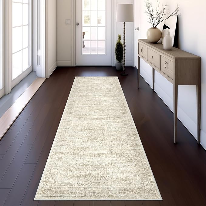 Runner Rug 2'x8' Washable Non-Slip Runner Rugs for Kitchen Bathroom Laundry Room Beige Vintage Floor Carpet Runners for Hallway Entryway