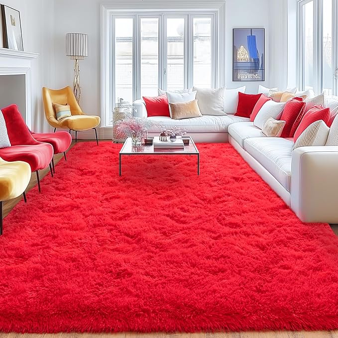 5x7 Rugs for Bedroom Living Room, Soft Plush Shaggy Area Rugs Fluffy Modern Floor Carpet for Kids Girls Room Dorm Nursery Home Decor Aesthetic, Red