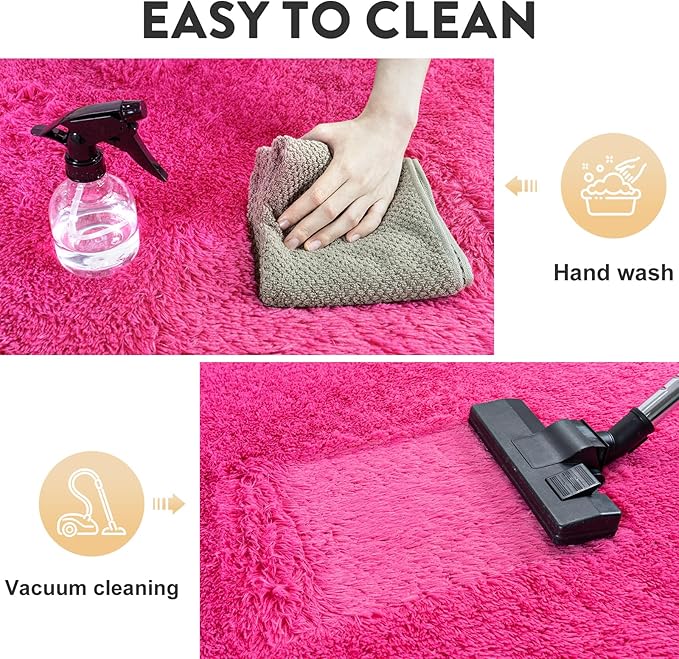 Ultra Soft Rug for Living Room, 6X9 Ft Hot Pink Fluffy Shag Area Rug for Bedroom, Modern Shaggy Carpets Fuzzy Rug for Teens Dorm, Upgrade Anti-Skid Durable Fuzzy Plush Carpet