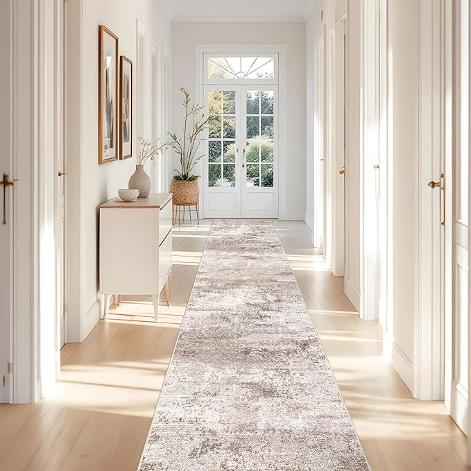 RUUGME Hallway Runner Rug 3x16： Runner Rug Stain Resistant for Living Room Non Slip Indoor Entryway Rubber Backing Carpet Bedroom Kitchen Distressed Floor Decor Mat Machine Washable 3x16 Brown