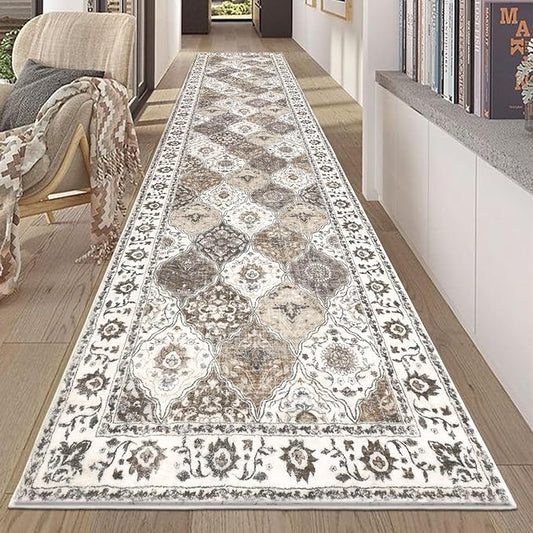 HEBE Hallway Runner Rug 2'8''x12' Washable Vintage Distressed Area Rugs Non Slip Laundry Rug Runner Boho Floor Carpet Runners for Hallways Entryway Laundry Room Kitchen Bathroom