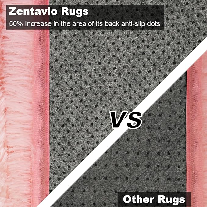 Zentavio Pink Rugs for Girls Room 5x8 Area Rugs for Living Room Cute Carpet for Bedroom Washable Soft Fluffy Shag Aesthetic Plush High Pile Throw Rug for Nursery Kids Room Dorm Room