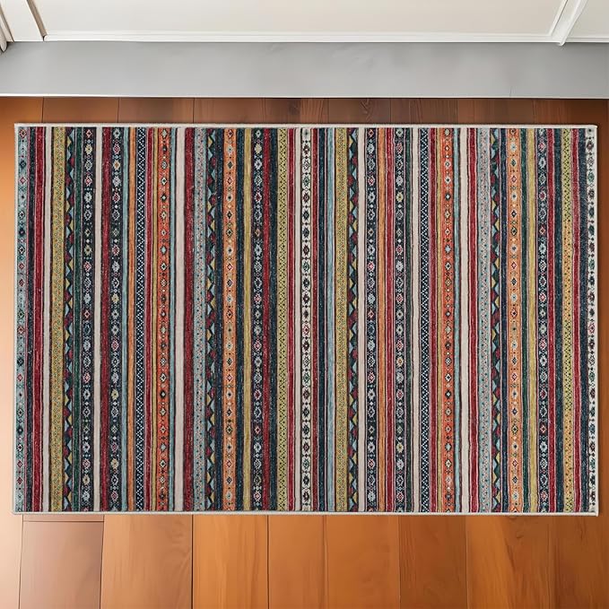 Washable 2x3 Area Rug - Vintage Rugs for Entryway Soft Indoor Carpet for Bedroom Kitchen Low Pile Floor Mat with Non Slip Backing - 2x3 Multi