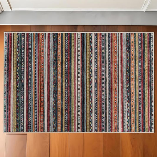 Washable 2x3 Area Rug - Vintage Rugs for Entryway Soft Indoor Carpet for Bedroom Kitchen Low Pile Floor Mat with Non Slip Backing - 2x3 Multi