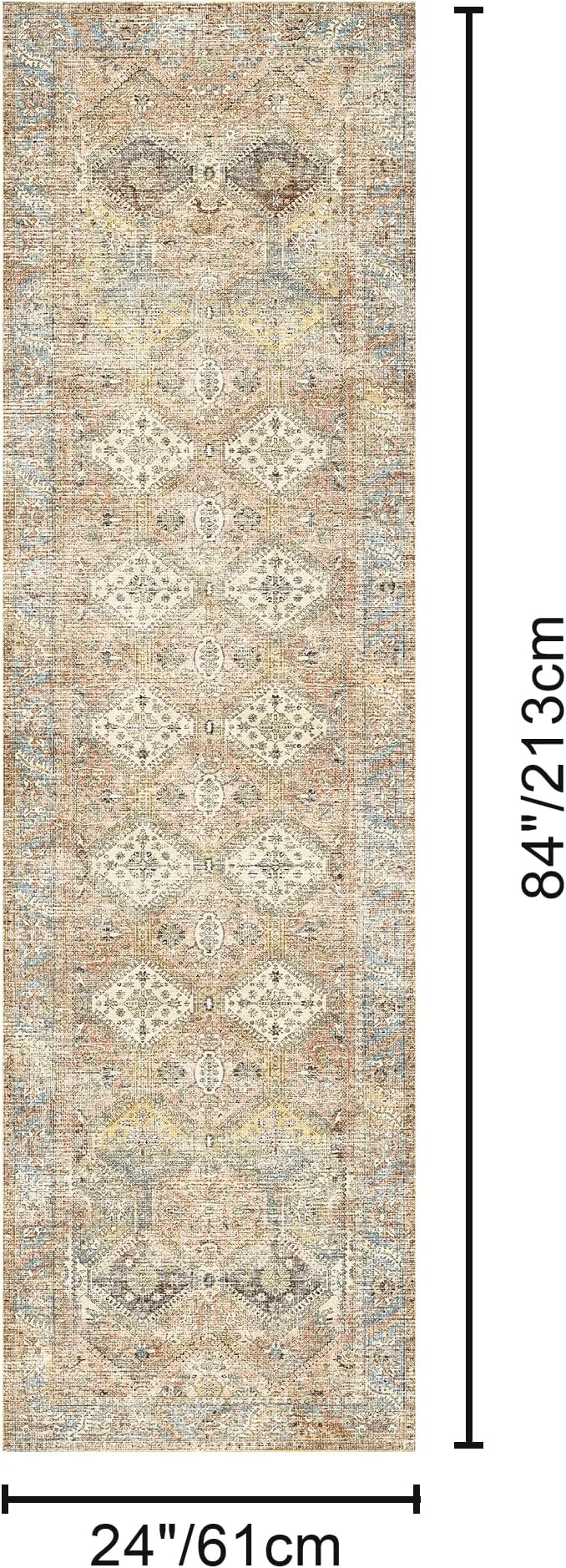 Bavni 2x7 Runner Rug Non Slip, Machine Washable Rug Runners for Hallways, Vintage Distressed Print Kitchen Runner, Low Pile Lightweight Carpet Runner for Entryway Laundry Bedroom Bathroom Wood Brown