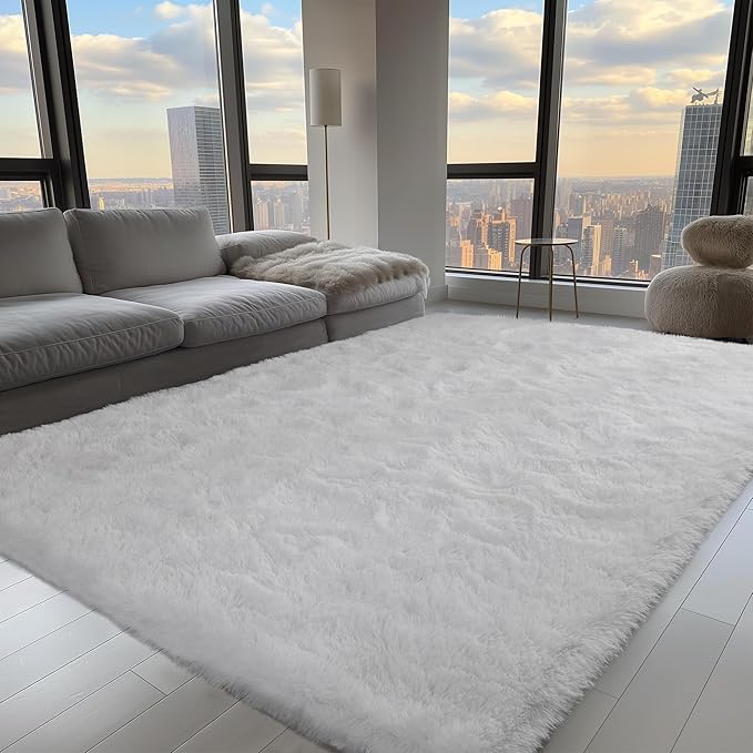 Zentavio White Area Rugs for Bedroom Soft Large Living Room Rugs 6x9 Fluffy Furry Shag Aesthetic Carpet Plush High Pile Floor Rug for Nursery Kids Room Dorm Home Decor
