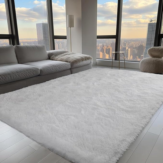 Zentavio White Area Rugs for Bedroom Soft Large Living Room Rugs 6x9 Fluffy Furry Shag Aesthetic Carpet Plush High Pile Floor Rug for Nursery Kids Room Dorm Home Decor