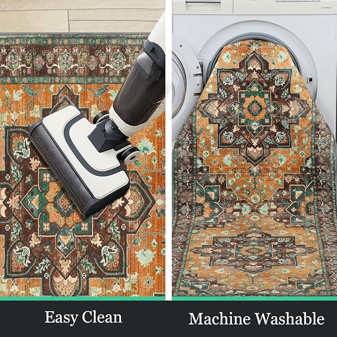HEBE Hallway Runner Rug 2'x6' Washable Vintage Distressed Area Rugs Non Slip Laundry Rug Runner Boho Floor Carpet Runners for Hallways Entryway Laundry Room Kitchen Bathroom