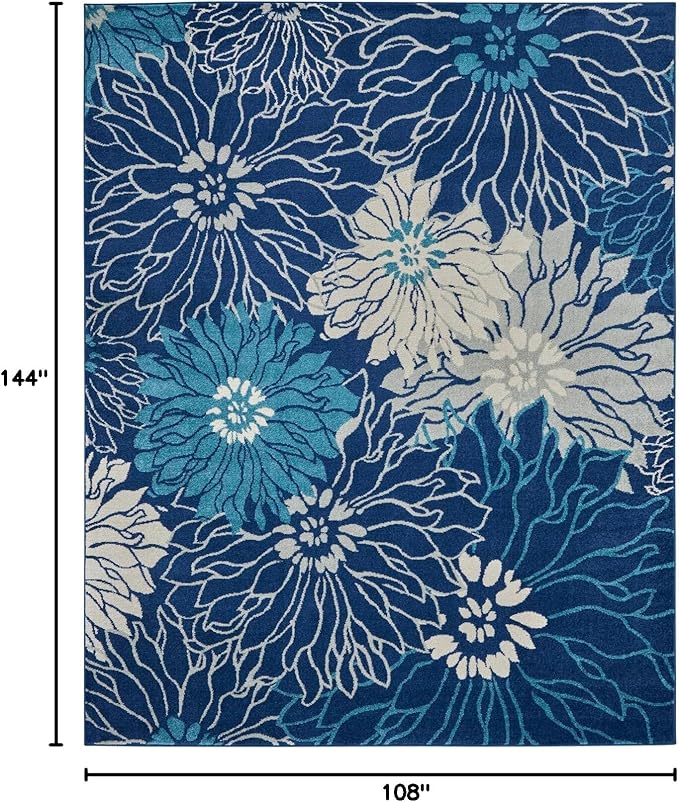 Nourison Passion Navy/Ivory 9' x 12' Area Rug, Floral, Farmhouse, Easy Cleaning, Non Shedding, Bed Room, Living Room, Dining Room, Kitchen (9x12)