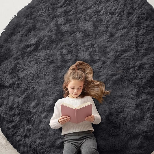 OLANLY Black Round Rugs for Bedroom - Machine Washable, 7x7 Feet Circle Area Rugs for Living Room, Soft and Fluffy Shaggy Carpet for Teen Girls and Boys, Dorms, Nursery Rooms, Home Decor Aesthetic