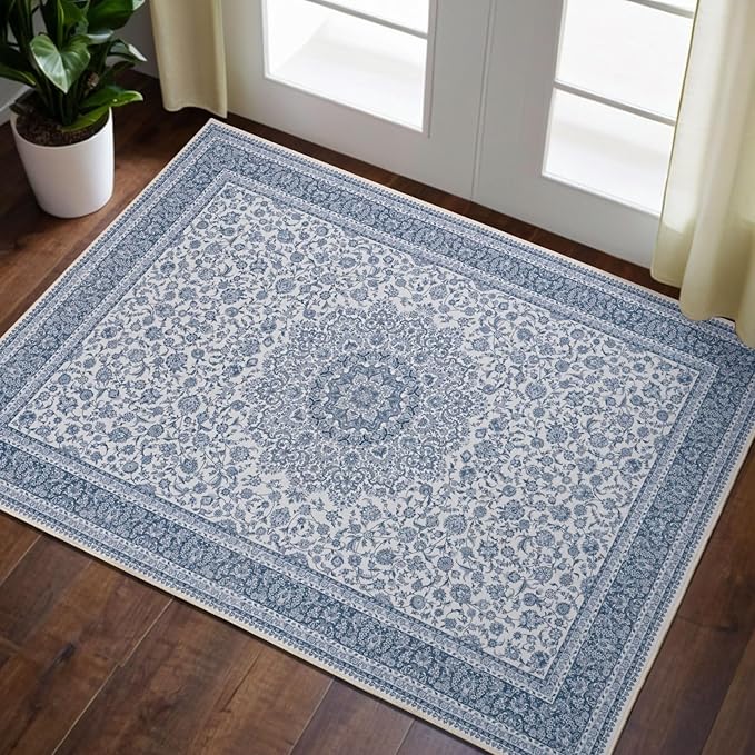 Floral Doormat Entryway Rug Washable Area Rug 2x3, Spill-Proof Surface, Non-Slip Backing, Cozy Soft Faux Wool, Printed Rugs 2x3, Bathroom Rugs, Bedroom Rugs - Ieve