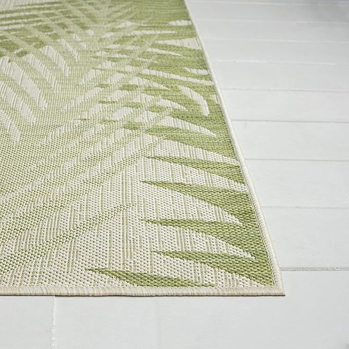 LR Home 5 x 7 Indoor/Outdoor Area Rug for Home Decor | Coastal Palm Leaf Carpet for Living Room, Bedroom, playroom, Patio, Garden | Modern Farmhouse Rug | Green/Beige