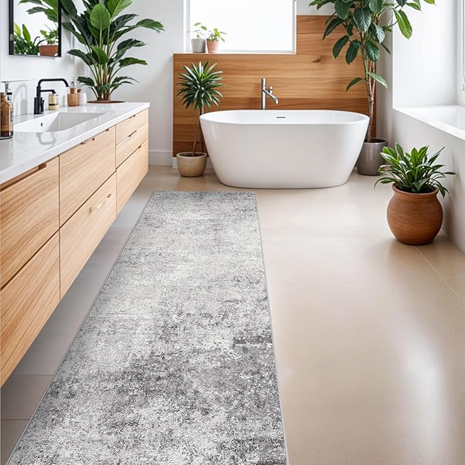 RUUGME Washable 3x8 Hallway Runner Rug - Runner Rugs Modern Stain Resistant Indoor Mat Rug Runner for Laundry, Bedroom Non Slip Rubber Backing Thin Super Soft Room Decor Floor Carpet 3X8 Grey