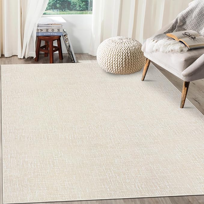 Bedroom Area Rug 4x6 Modern Abstract Area Rug Stain Resistant Small Living Room Rug Contemporary Dining Room Rug Non-Slip Solid Rug Aesthetic Accent Floor Carpet for Kitchen Office, Cream