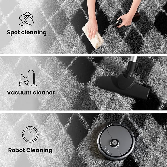 Zentavio Area Rugs for Living Room Rugs for Bedroom 4x6 Carpet Fluffy Fuzzy Soft Shag Aesthetic Plush High Pile Gray Throw Rug for Nursery Kids Room Dorm Diomond Black