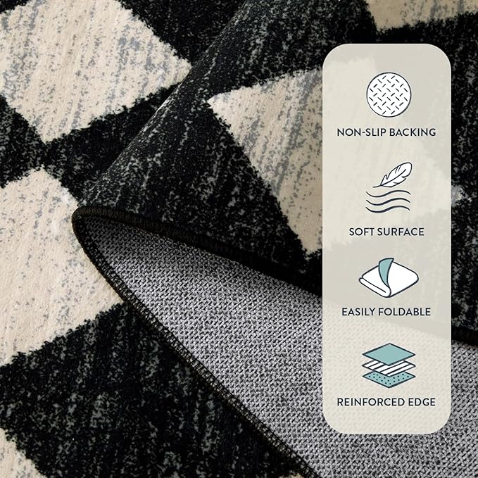 Lahome Washable Black and White Kitchen Runner Rug, 2x5 Soft Non Slip Laundry Room Rug Bathroom Runner Rugs with Rubber Backing, Moroccan Trellis Kid Pet Friendly Carpet Runner for Entryway Bedside