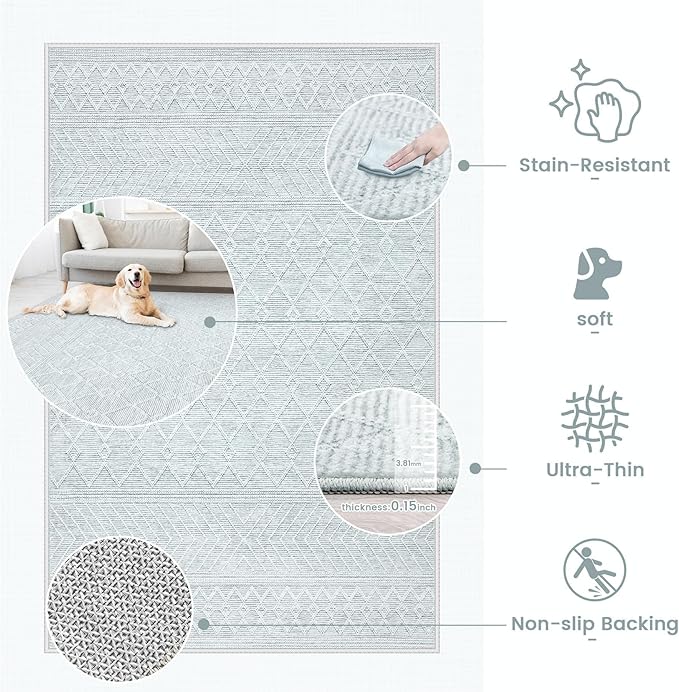 2x3 Rug Entryway Rugs: Washable Boho Small Geometric Moroccan Printed Pattern Rug Modern Indoor Soft Non Slip Ultra Thin Front Door Mat for Kitchen Bedroom (Grey, 2'x3')