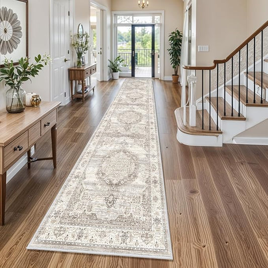 Washable Hallway Runner Rugs 3x14: Soft Ultra Thin Low Pile Carpet Machine Washable Indoor Lightweight Rug Runner Anti Slip Backing Rugs for Living Room Bedroom Kitchen 3'x14' Beige