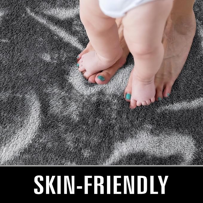 TWINNIS Super Soft Shaggy Rugs Fluffy Carpets, 5x8 Feet, Indoor Modern Plush Area Rugs for Living Room Bedroom Kids Room Nursery Home Decor, Upgrade Anti-Skid Rectangular Fuzzy Rug, Black Grey
