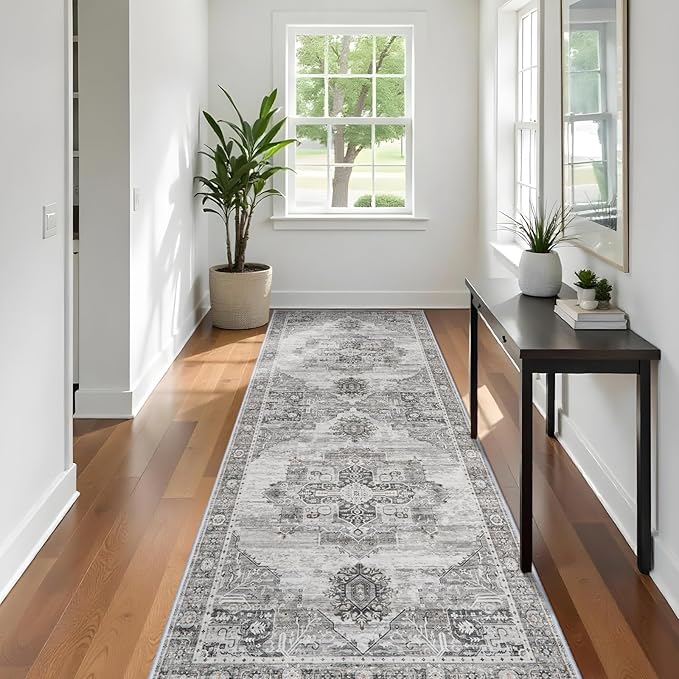 RUUGME Rug Runners 3x10 - Washable Hallway Rugs for Living Room Soft Stain Resistant Carpet for Bedroom Kitchen Bathroom with Non Slip Backing Home Decor Floor Decoration Mat 3x10 Grey