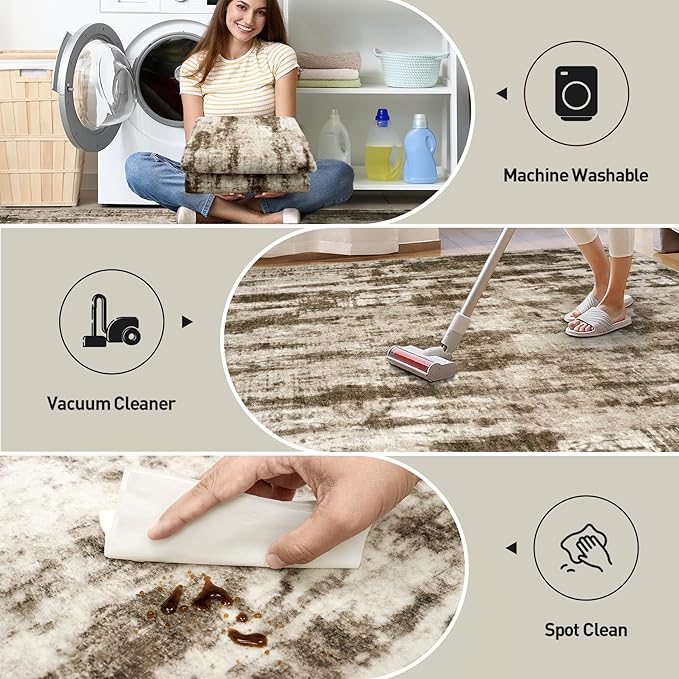 4x6 Area Rugs Washable Rug: Modern Abstract Living Room Rug Soft Anti-Skid Thin Carpet Indoor Floor Non-Shedding Carpets for Bedroom Dining Room Farmhouse Nursery Home Office - Brown
