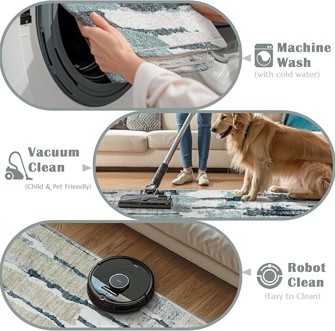 jinchan Area Rug 2x3 Modern Abstract Washable Entryway Rug Soft Small Blue Multi Contemporary Accent Mat Non Slip Backing Carpet for Kitchen Bathroom Laundry Room