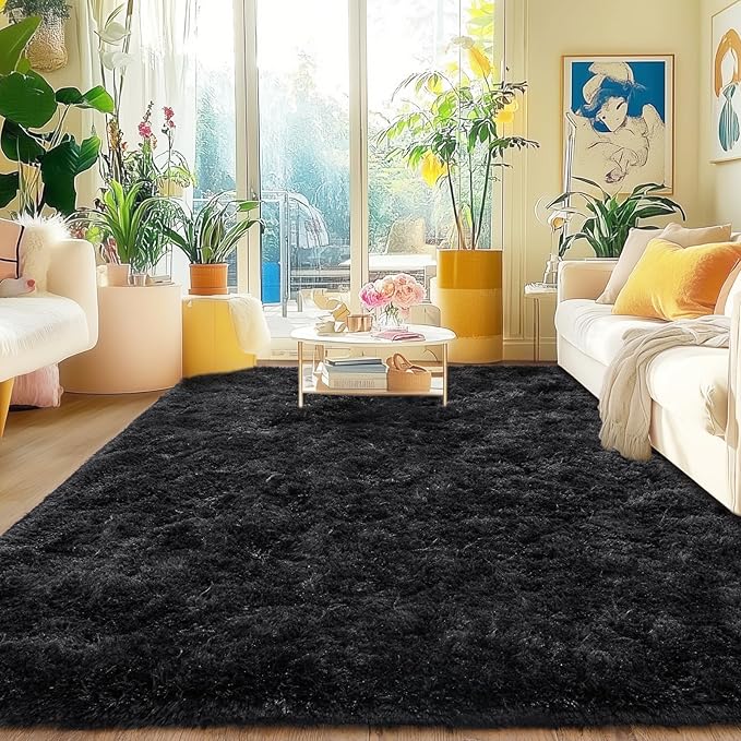 5x7 Rugs for Bedroom Black Area Rug, Anti-Skid Shaggy Fluffy Floor Carpets, Ultra Soft Plush Modern Indoor Fuzzy Carpet for Living Room Dorm Nursery Home Decor Aesthetic