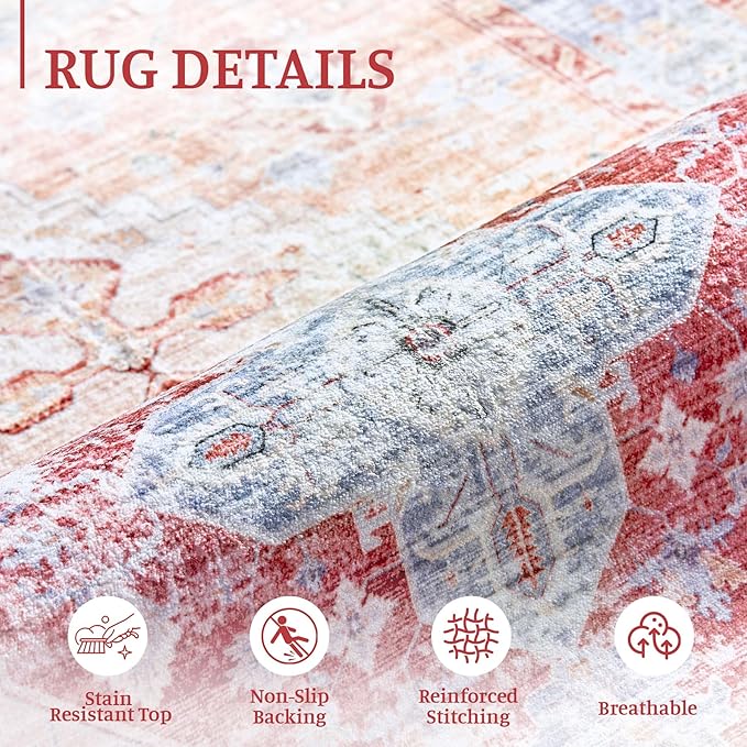 2x3 Rug Entryway Rugs: Washable Boho Vintage Small Rug Indoor Medallion Soft Non Slip Ultra Thin Non-Shedding Front Door Mat for Kitchen Bathroom Bedroom (Peach 2'x3')