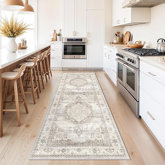 Washable Hallway Runner Rugs 4x10: Soft Ultra Thin Low Pile Carpet Machine Washable Indoor Lightweight Rug Runner Anti Slip Backing Rugs for Living Room Bedroom Kitchen 4'x10' Beige