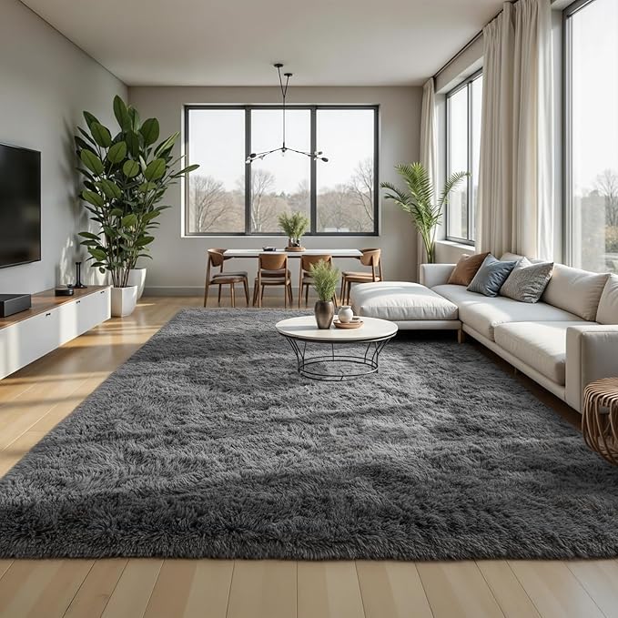 Zentavio Area Rugs for Living Room Grey Rugs for Bedroom Large Big 9x12 Carpet Fluffy Furry Soft Shag Aesthetic Plush High Pile Gray Rug for Nursery Kids Room Dorm