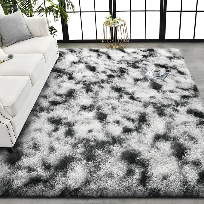 TWINNIS Super Soft Shaggy Rugs Fluffy Carpets, 4x5.9 Feet, Indoor Modern Plush Area Rugs for Living Room Bedroom Kids Room Nursery Home Decor, Upgrade Anti-Skid Rectangular Fuzzy Rug, Black and White
