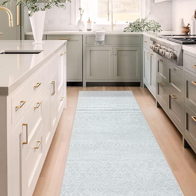 2x6 Runner Rug: Washable Boho Hallway Geometric Moroccan Throw Rug Neutral Modern Farmhouse Indoor Soft Non Slip Ultra Thin Printed Pattern Rugs for Kitchen Bedroom Laundry (Grey, 2'x6')