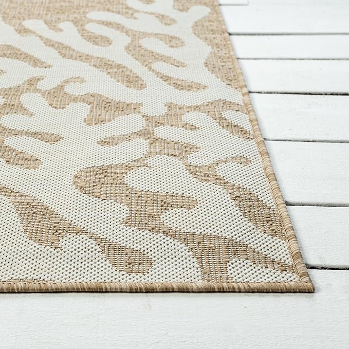 LR Home 7 x 9 Indoor/Outdoor Area Rug for Home Decor | Floral Carpet Suitable for Living Room, Bedroom, Playroom, Patio, Garden | Nautical Farmhouse Rug | Ivory/Beige